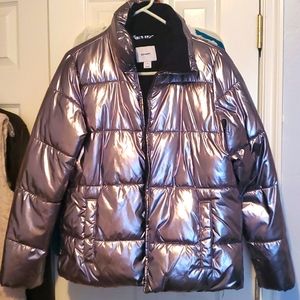 WOMENS OLD NAVY GUN METAL PUFFER COAT SZ MEDIUM